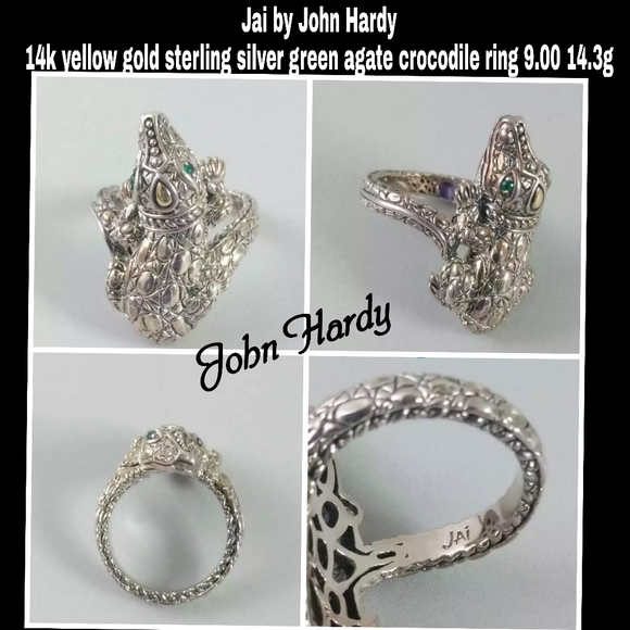 Sold Jai John Hardy 14k gold .925 green agate ALLIGATOR RING RARE - Picture 3 of 13